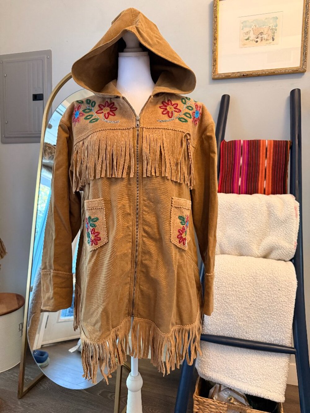 RARE Polo Ralph Lauren SP19 Sample Beaded Fringe Hooded Jacket S